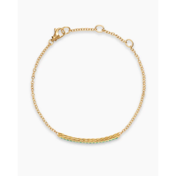 1.7mm in Green – front view of authentic Bracelets at Luxury Shoes |David Yurman Petite Pavé Bar Bracelet in 18K Yellow Gold with Emeralds