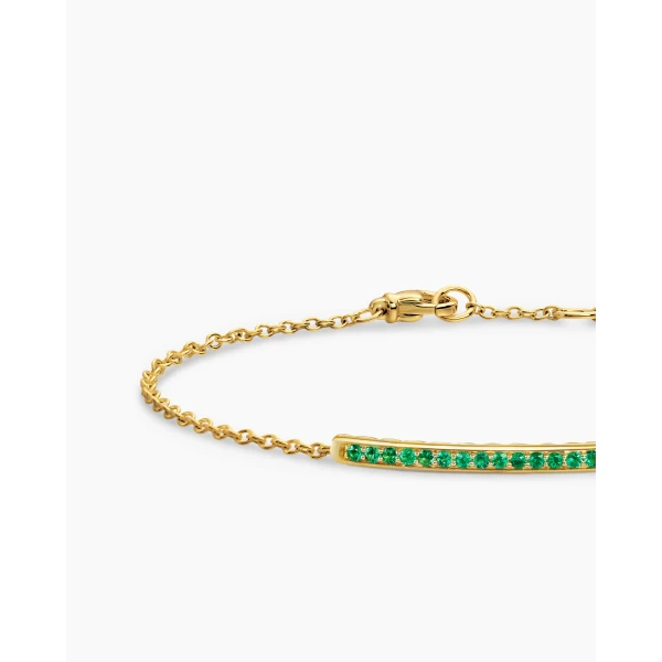 on-model styling shot|David Yurman Petite Pavé Bar Bracelet in 18K Yellow Gold with Emeralds