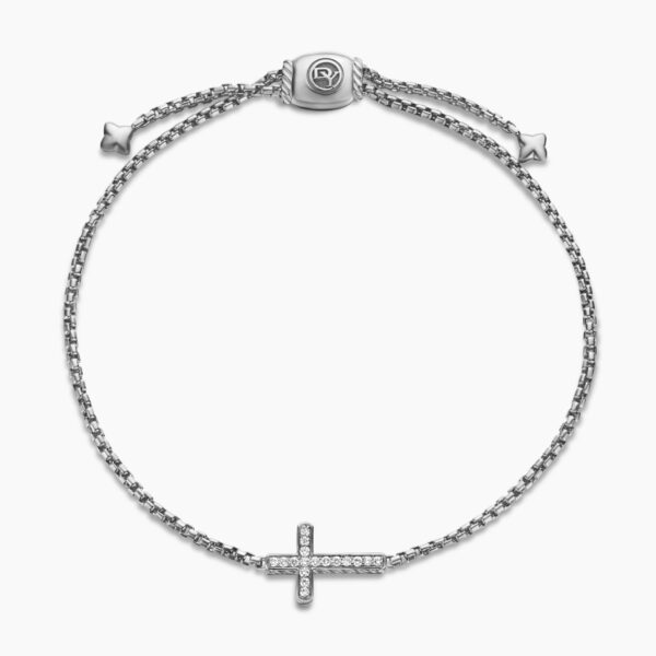 David Yurman Petite Pavé Cross Chain Bracelet in Sterling Silver with Diamonds, 1.7mm, view 3