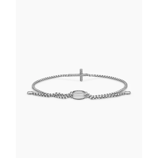 on-model styling shot|David Yurman Petite Pavé Cross Chain Bracelet in Sterling Silver with Diamonds