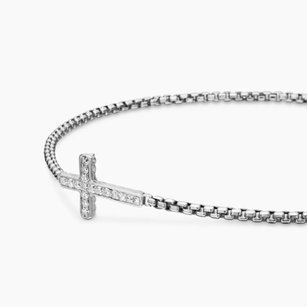 David Yurman Petite Pavé Cross Chain Bracelet in Sterling Silver with Diamonds, 1.7mm, view 5