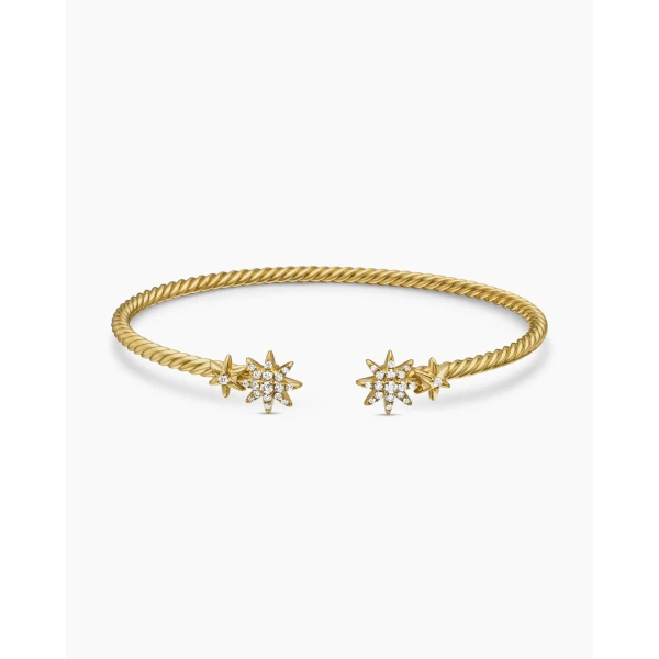 on-model styling shot|David Yurman Petite Starburst Cable Bracelet in 18K Yellow Gold with Diamonds