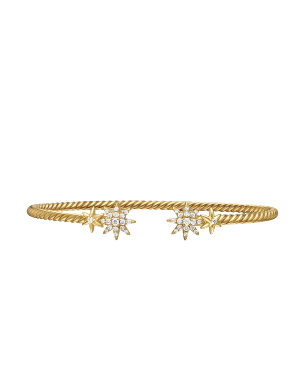 David Yurman Petite Starburst Cable Bracelet in 18K Yellow Gold with Diamonds
