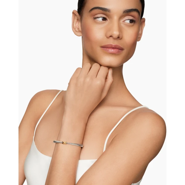 5.2mm in Gold – front view of authentic Bracelets at Luxury Shoes |David Yurman Petite X Center Station Bracelet in Sterling Silver with 18K Yellow Gold