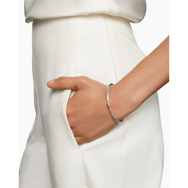 signature twisted-helix detail|David Yurman Petite X Center Station Bracelet in Sterling Silver with 18K Yellow Gold