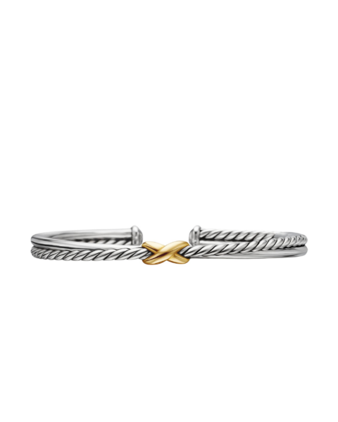 David Yurman Petite X Center Station Bracelet in Sterling Silver with 18K Yellow Gold