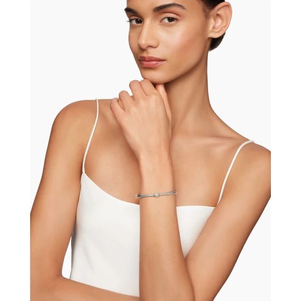 5.2mm in Silver – front view of authentic Bracelets at Luxury Shoes |David Yurman Petite X Center Station Bracelet in Sterling Silver with Diamonds