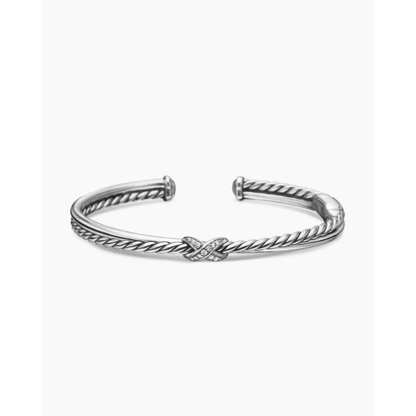 on-model styling shot|David Yurman Petite X Center Station Bracelet in Sterling Silver with Diamonds