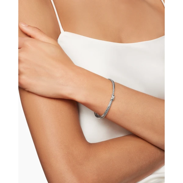 signature twisted-helix detail|David Yurman Petite X Center Station Bracelet in Sterling Silver with Diamonds
