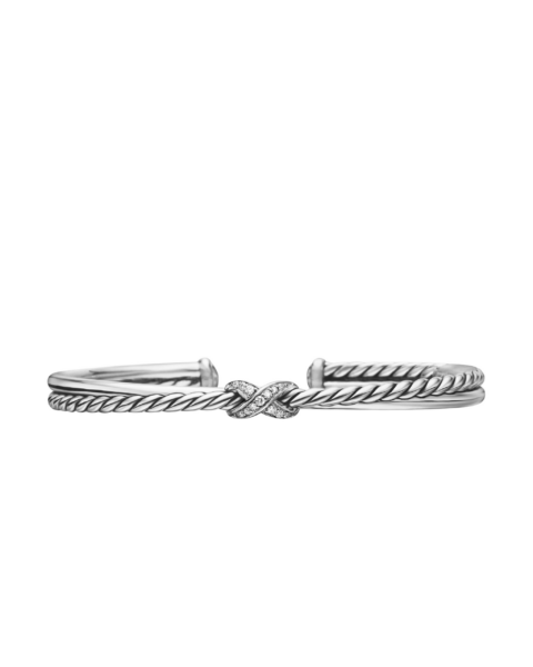 David Yurman Petite X Center Station Bracelet in Sterling Silver with Diamonds