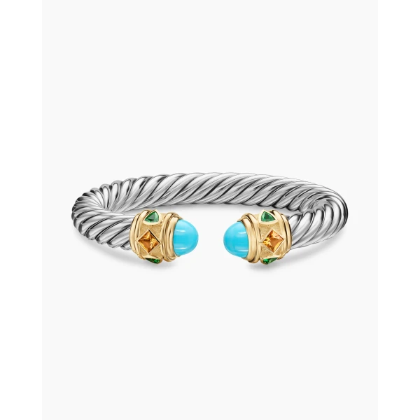 9mm in Blue – front view of authentic Cable Bracelets at Luxury Shoes |David Yurman Renaissance® Cable Flex® Bracelet in Sterling Silver with 14K Yellow Gold