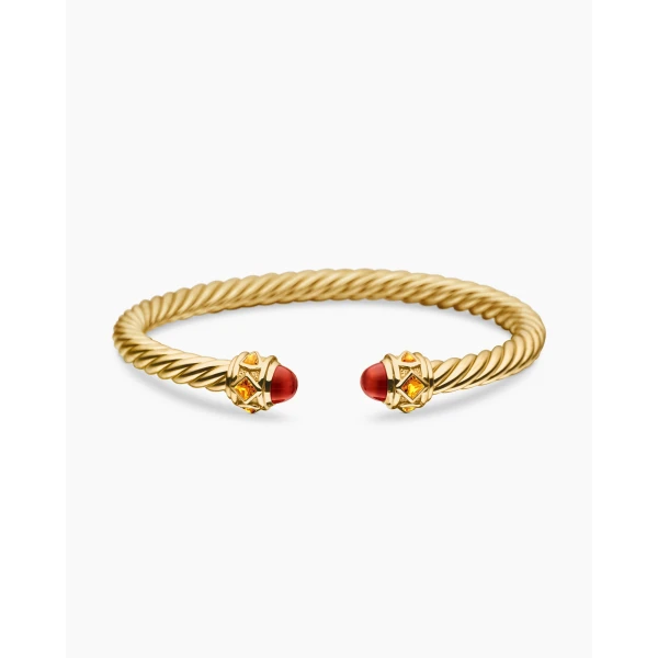 on-model styling shot|David Yurman Renaissance® Cablespira® Bracelet in 18K Yellow Gold with Carnelian and Citrine