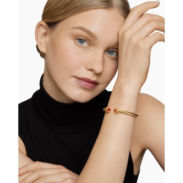 5mm – pavé setting and gemstone detail close-up|David Yurman Renaissance® Cablespira® Bracelet in 18K Yellow Gold with Carnelian and Citrine
