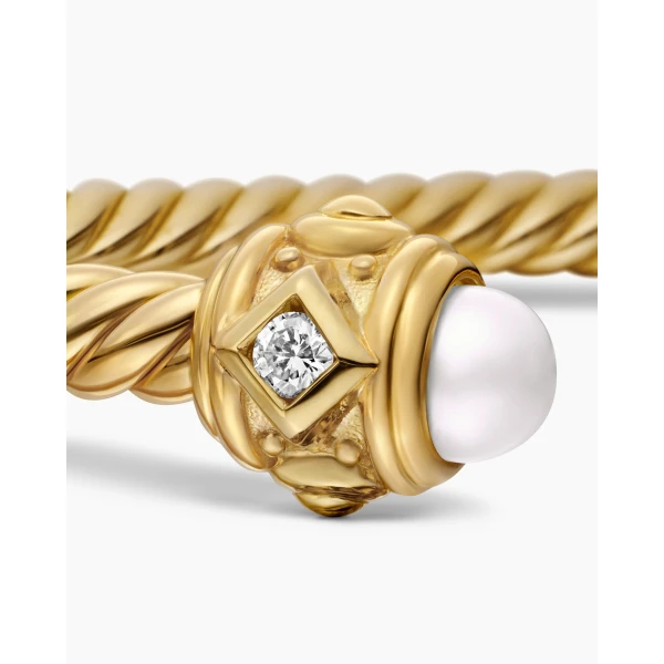 signature twisted-helix detail|David Yurman Renaissance® Cablespira® Bracelet in 18K Yellow Gold with Pearls and Diamonds