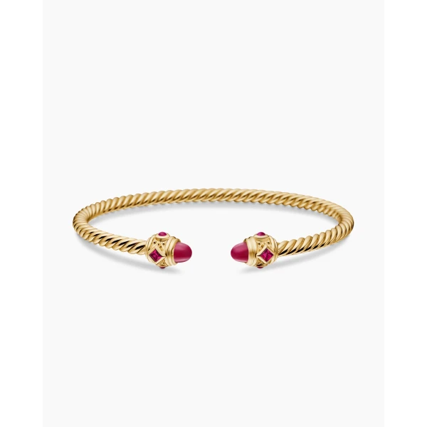 on-model styling shot|David Yurman Renaissance® Cablespira® Bracelet in 18K Yellow Gold with Rubies