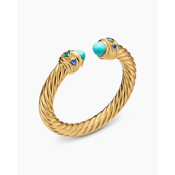 9mm in Green – front view of authentic Cable Bracelets at Luxury Shoes |David Yurman Renaissance® Cablespira® Bracelet in 18K Yellow Gold with Turquoise