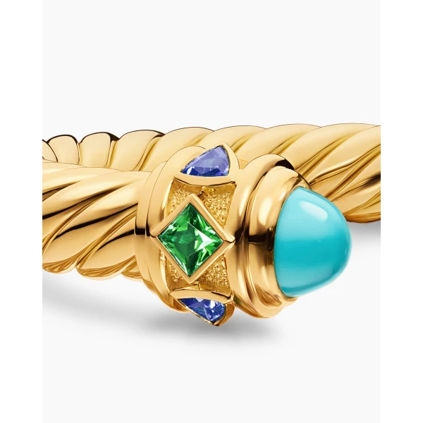 on-model styling shot|David Yurman Renaissance® Cablespira® Bracelet in 18K Yellow Gold with Turquoise