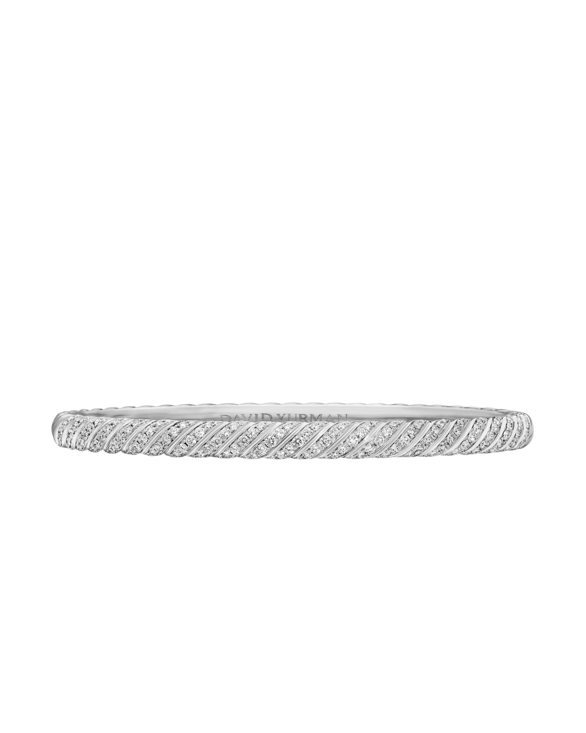 David Yurman Sculpted Cable Bangle Bracelet in 18K White Gold with Diamonds