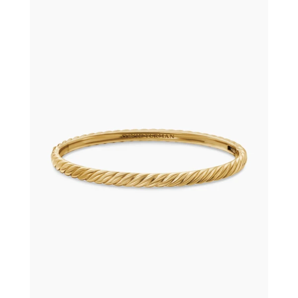 on-model styling shot|David Yurman Sculpted Cable Bangle Bracelet in 18K Yellow Gold