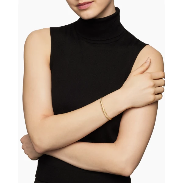 6.2mm in Gold – front view of authentic Bangle Bracelets at Luxury Shoes |David Yurman Sculpted Cable Bangle Bracelet in 18K Yellow Gold with Diamonds