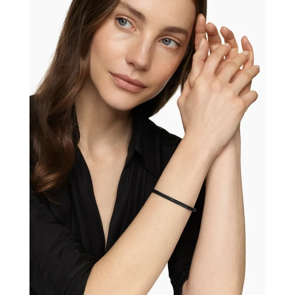 4.6mm in Black – front view of authentic Bangle Bracelets at Luxury Shoes |David Yurman Sculpted Cable Bangle Bracelet in Black Titanium with Black Diamonds