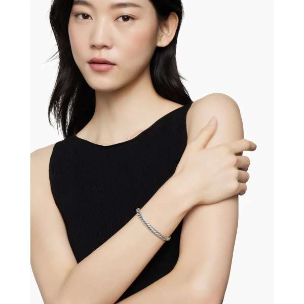 7mm in Silver – front view of authentic Bangle Bracelets at Luxury Shoes |David Yurman Sculpted Cable Bangle Bracelet in Sterling Silver