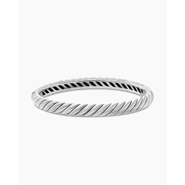 on-model styling shot|David Yurman Sculpted Cable Bangle Bracelet in Sterling Silver