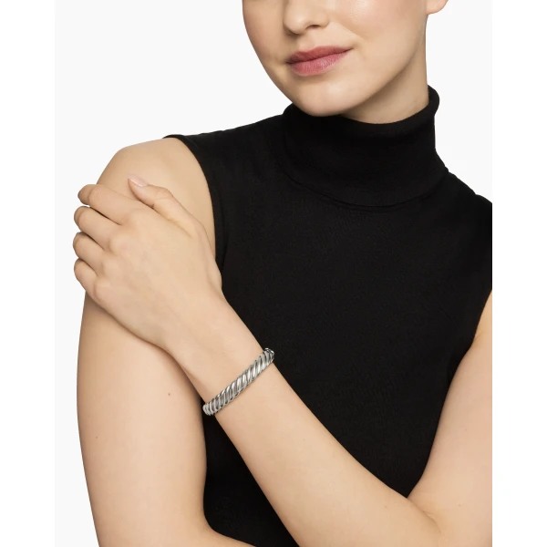 10mm in Silver – front view of authentic Cable Bracelets at Luxury Shoes |David Yurman Sculpted Cable Bracelet in Sterling Silver