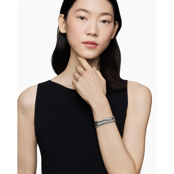 8.5mm in Silver – front view of authentic Cable Bracelets at Luxury Shoes |David Yurman Sculpted Cable Double Wrap Bracelet in Sterling Silver