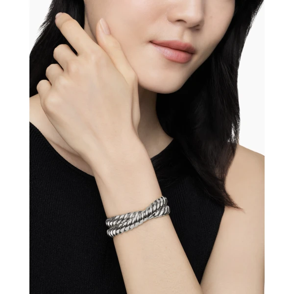 8.5mm in Silver – clasp and closure mechanism detail|David Yurman Sculpted Cable Double Wrap Bracelet in Sterling Silver