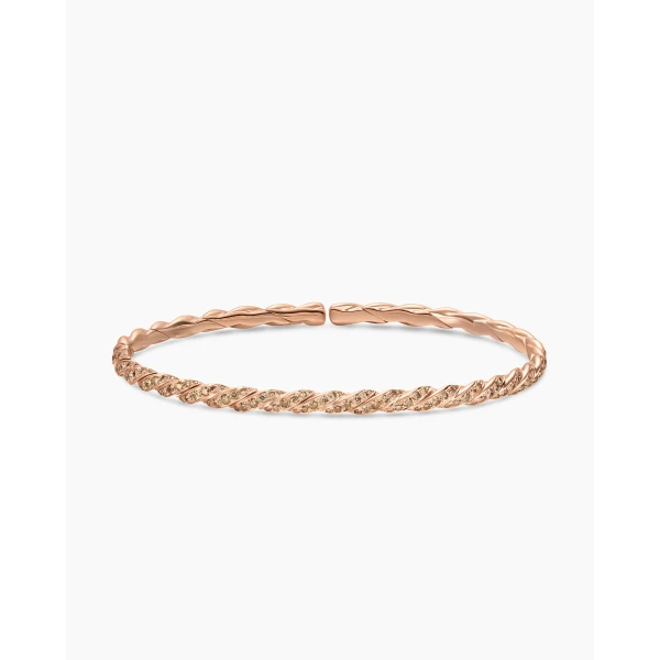 on-model styling shot|David Yurman Sculpted Cable Flex Bracelet in 18K Rose Gold with Cognac Diamonds