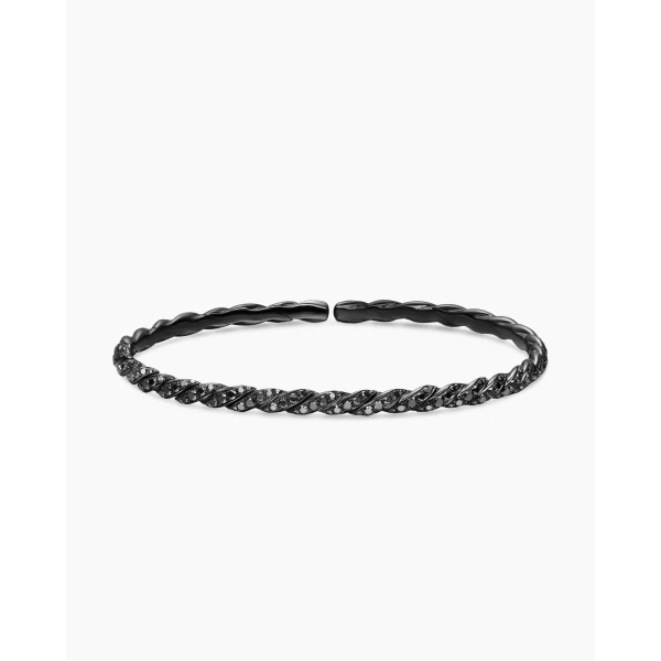 on-model styling shot|David Yurman Sculpted Cable Flex Bracelet in 18K White Gold with Black Rhodium and Black Diamonds