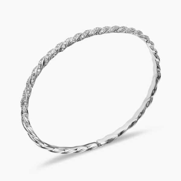David Yurman Sculpted Cable Flex Bracelet in 18K White Gold with Diamonds, 3.5mm, view 3
