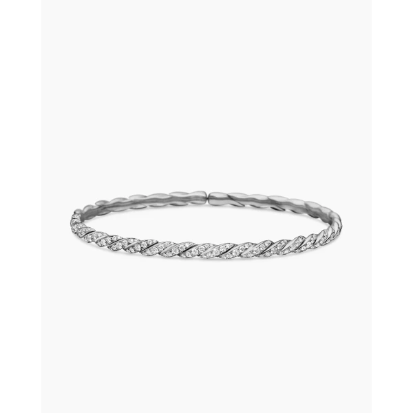on-model styling shot|David Yurman Sculpted Cable Flex Bracelet in 18K White Gold with Diamonds