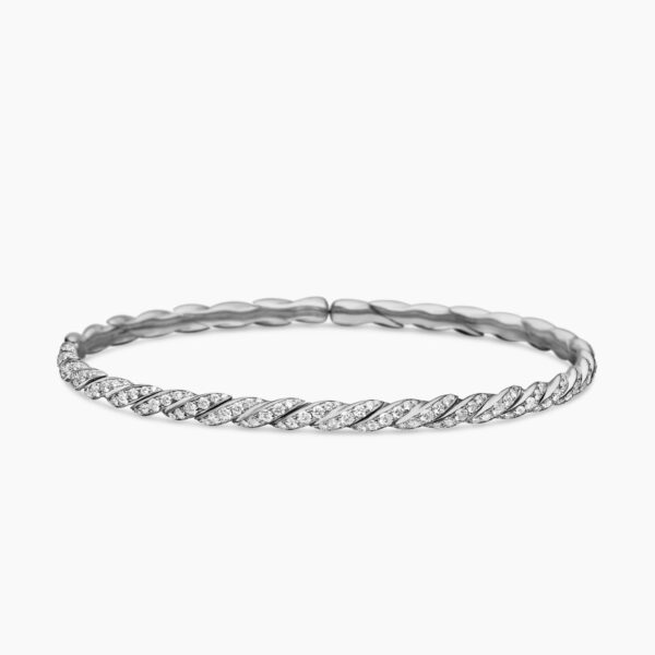 David Yurman Sculpted Cable Flex Bracelet in 18K White Gold with Diamonds, 3.5mm, view 4