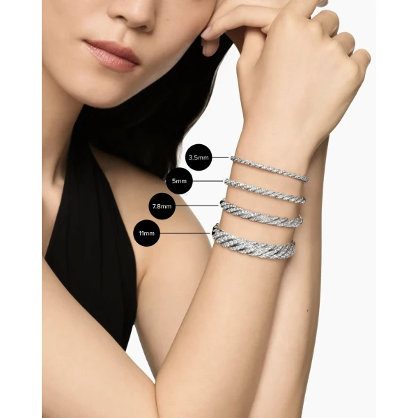 3.5mm in Silver – clasp and closure mechanism detail|David Yurman Sculpted Cable Flex Bracelet in 18K White Gold with Diamonds