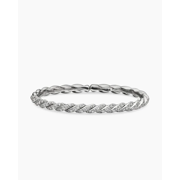 on-model styling shot|David Yurman Sculpted Cable Flex Bracelet in 18K White Gold with Diamonds