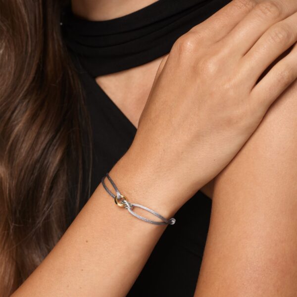 David Yurman Sculpted Cable Linked Cord Bracelet in Silver Nylon with Sterling Silver and 14K Yellow Gold, 8.7mm, view 2