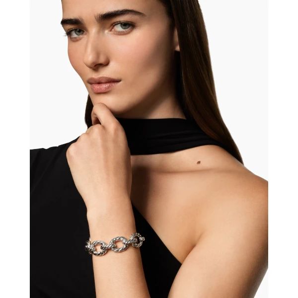 18mm in Silver – front view of authentic Chain Bracelets at Luxury Shoes |David Yurman Sculpted Cable Oval Link Bracelet in Sterling Silver