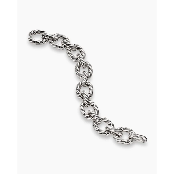 on-model styling shot|David Yurman Sculpted Cable Oval Link Bracelet in Sterling Silver