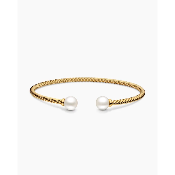on-model styling shot|David Yurman Solari Cablespira® Bracelet in 18K Yellow Gold with Pearls