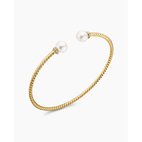 on-model styling shot|David Yurman Solari Cablespira® Bracelet in 18K Yellow Gold with Pearls and Diamonds