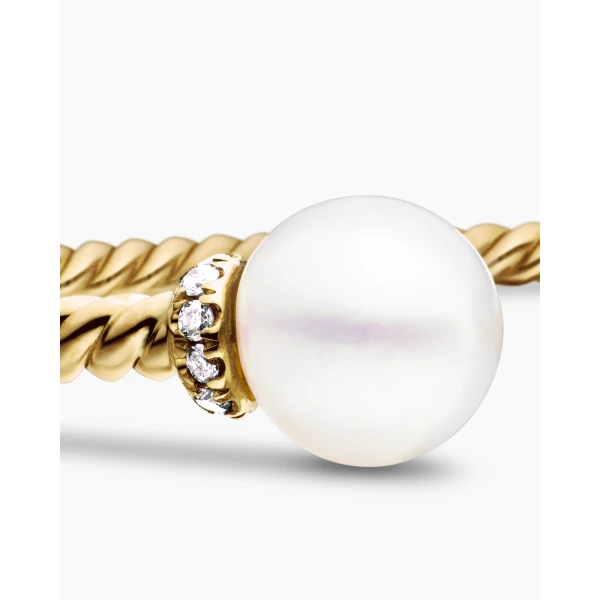 2.3mm – pavé setting and gemstone detail close-up|David Yurman Solari Cablespira® Bracelet in 18K Yellow Gold with Pearls and Diamonds