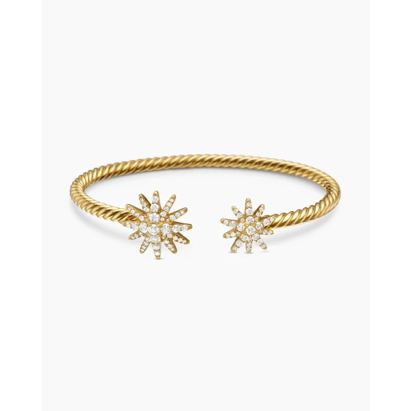 on-model styling shot|David Yurman Starburst Cable Bracelet in 18K Yellow Gold with Diamonds