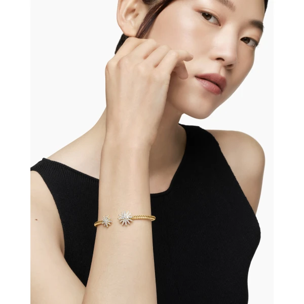 3.5mm – pavé setting and gemstone detail close-up|David Yurman Starburst Cable Bracelet in 18K Yellow Gold with Diamonds