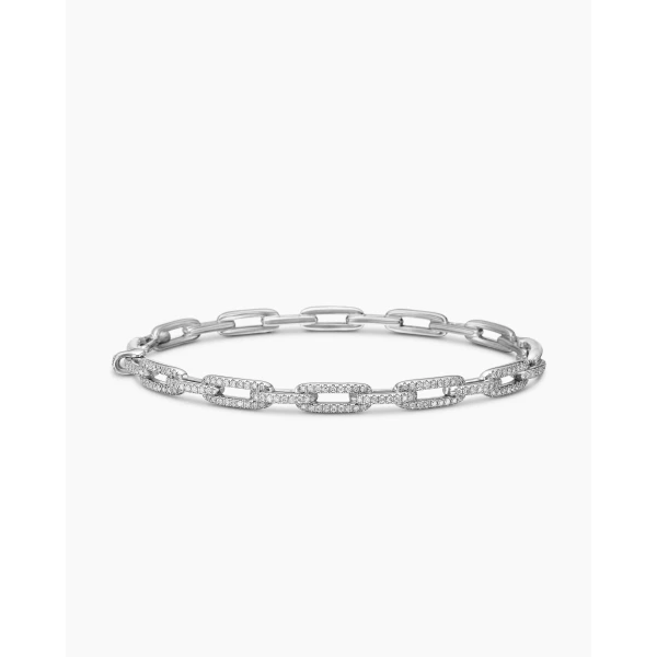 on-model styling shot|David Yurman Stax Chain Link Bracelet in 18K White Gold with Diamonds