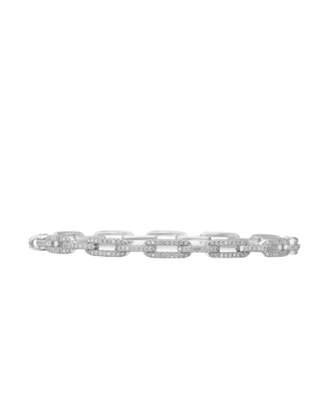 David Yurman Stax Chain Link Bracelet in 18K White Gold with Diamonds