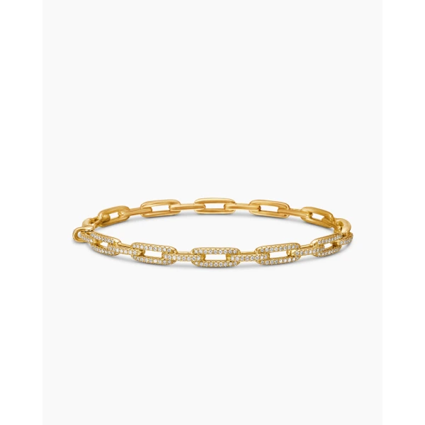 on-model styling shot|David Yurman Stax Chain Link Bracelet in 18K Yellow Gold with Diamonds