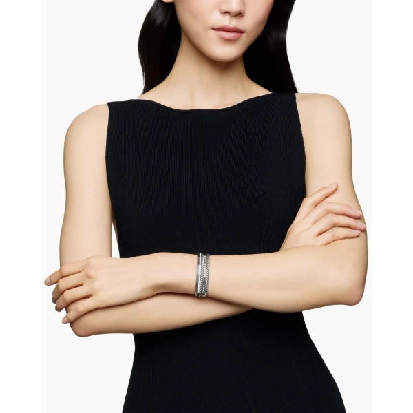 16mm in Silver – front view of authentic Cuff Bracelets at Luxury Shoes |David Yurman Stax Five Row Cuff Bracelet in Sterling Silver with Diamonds