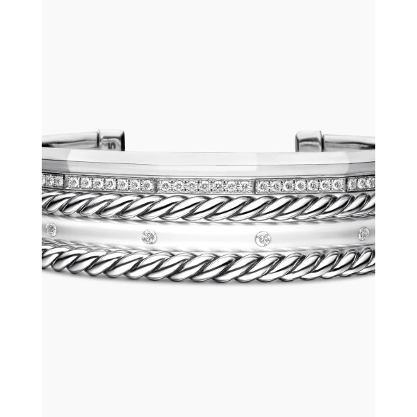 signature twisted-helix detail|David Yurman Stax Five Row Cuff Bracelet in Sterling Silver with Diamonds